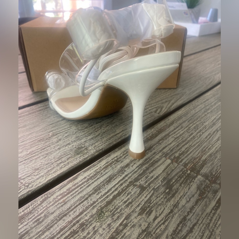 Women’s Clear Bow Heeled Sandals Strappy Lace Up, Rhinestone’s, White Sz 5.5 - Picture 5 of 6